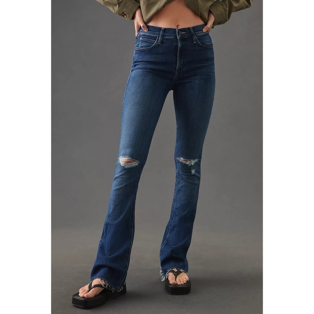 New MOTHER The Runaway Fray Flare Jeans Dark Blue 33